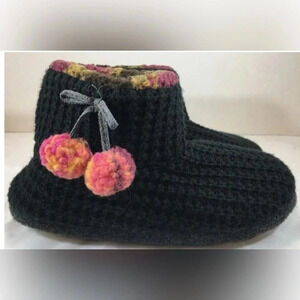 New! Cuddl Duds Fleece Ankle Bootie Black Slipper